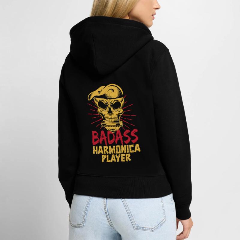 drôle d’harmonica joueur d’harmonica badass harmonica Sweat à capuche zippé Premium bio Femme