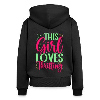 Thrift Shopper This Girl Loves Thrifting Thrift - Women's Premium Organic Zip Hoodie - black - Back - Julia (174cm)