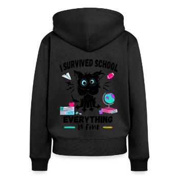 Letzter Schultag, Ich habe die Schule überlebt - Frauen Premium Bio Zip Hoodie - Schwarz - Hinten - Julia (174cm)