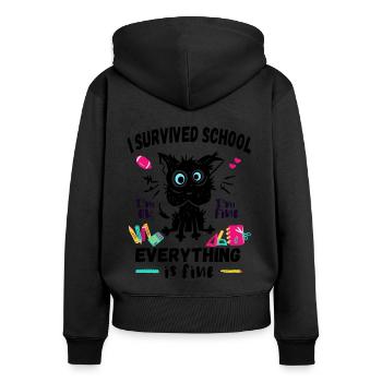 Letzter Schultag, Ich habe die Schule überlebt - Frauen Premium Bio Zip Hoodie - Schwarz - Hinten - Julia (174cm)