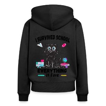 Letzter Schultag, Ich habe die Schule überlebt - Frauen Premium Bio Zip Hoodie - Schwarz - Hinten - Julia (174cm)