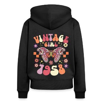 Groovy Et Rétro 1958 Femme 65 Ans Anniversaire - Sweat à capuche zippé Premium bio Femme - noir - Dos - Julia (174cm)