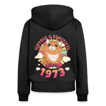 Femme Vintage Magnifique 1973 50 Ans Anniversaire - Sweat à capuche zippé Premium bio Femme - noir - Dos - Julia (174cm)