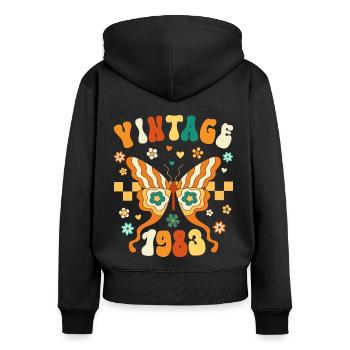 Rétro Groovy 1983 Femme 40 Ans Anniversaire - Sweat à capuche zippé Premium bio Femme - noir - Dos - Julia (174cm)