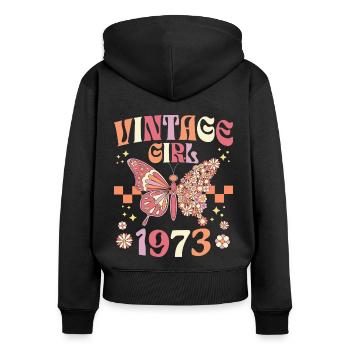 Fête Anniversaire Femme 1973 50 Ans Anniversaire - Sweat à capuche zippé Premium bio Femme - noir - Dos - Julia (174cm)