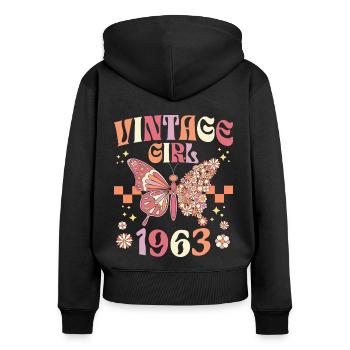 Fête Anniversaire Femme 1963 60 Ans Anniversaire - Sweat à capuche zippé Premium bio Femme - noir - Dos - Julia (174cm)