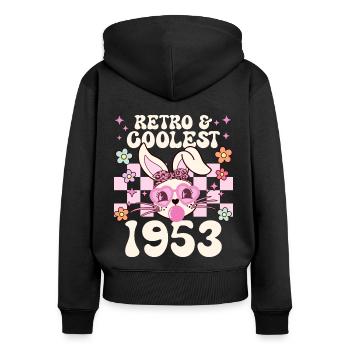 Rétro Cool Fille Née En 1953 70 Ans Anniversaire - Sweat à capuche zippé Premium bio Femme - noir - Dos - Julia (174cm)