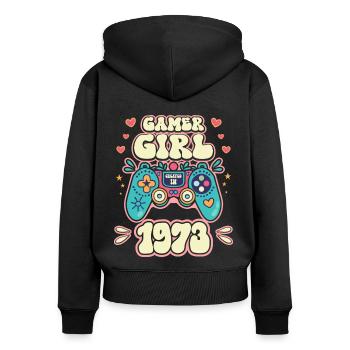 Geek Girl Level 50 Geburtstag Gamer 50 Jahre - Frauen Premium Bio Zip Hoodie - Schwarz - Hinten - Julia (174cm)