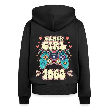 Geek Girl Level 60 Geburtstag Gamer 60 Jahre - Frauen Premium Bio Zip Hoodie - Schwarz - Hinten - Julia (174cm)