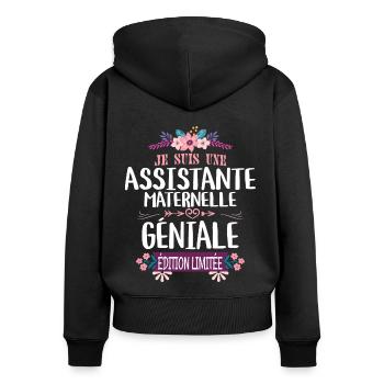 Édition Limitée assistante maternelle Géniale - Sweat à capuche zippé Premium bio Femme - noir - Dos - Julia (174cm)