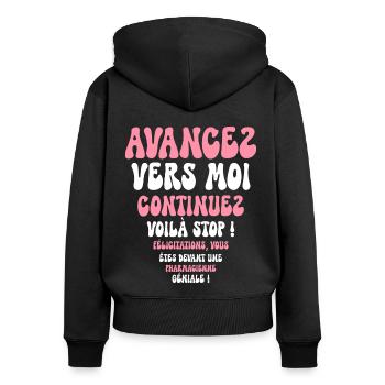 Humour Super Cadeau Pour Pharmacienne - Sweat à capuche zippé Premium bio Femme - noir - Dos - Julia (174cm)