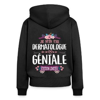 Femme Édition Limitée Dermatologue Géniale - Sweat à capuche zippé Premium bio Femme - noir - Dos - Julia (174cm)