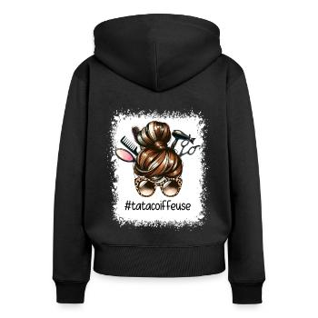 Dutt Tante Friseur Super Tante Friseur - Frauen Premium Bio Zip Hoodie - Schwarz - Hinten - Julia (174cm)