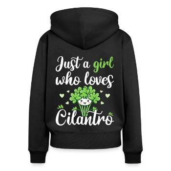Humour Femme Fille Qui Aime La Coriandre - Sweat à capuche zippé Premium bio Femme - noir - Dos - Julia (174cm)