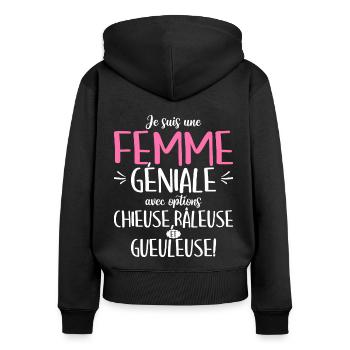 Chieuse Gueuleuse Râleuse Humour Femme Géniale - Sweat à capuche zippé Premium bio Femme - noir - Dos - Julia (174cm)