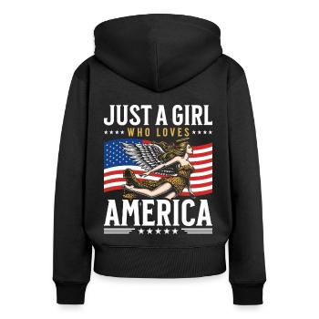 Fille Amérique Indépendance 4 Juillet - Sweat à capuche zippé Premium bio Femme - noir - Dos - Julia (174cm)