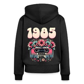 1985 Jubiläumskassette Frau 40 Jahre - Frauen Premium Bio Zip Hoodie - Schwarz - Hinten - Julia (174cm)