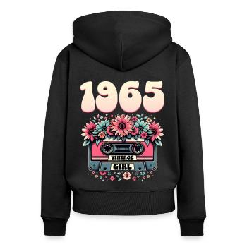 1965 Jubiläumskassette Frau 60 Jahre - Frauen Premium Bio Zip Hoodie - Schwarz - Hinten - Julia (174cm)