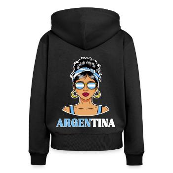 Drapeau Argentine Femme Argentine - Sweat à capuche zippé Premium bio Femme - noir - Dos - Julia (174cm)