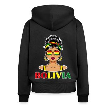 Drapeau Bolivie Femme Bolivienne - Sweat à capuche zippé Premium bio Femme - noir - Dos - Julia (174cm)