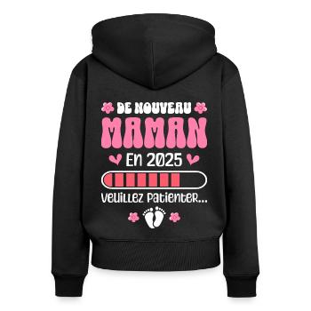 Bébé Grossesse Mère Encore Maman 2025 - Sweat à capuche zippé Premium bio Femme - noir - Dos - Julia (174cm)