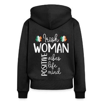 Fille Positive Femme Irlandaise - Sweat à capuche zippé Premium bio Femme - noir - Dos - Julia (174cm)