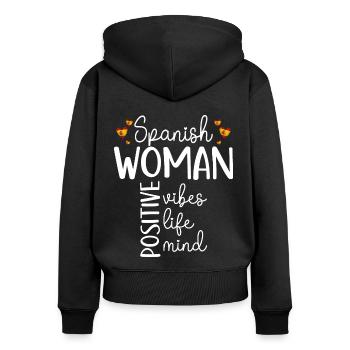 Fille Positive Femme Espagnole - Sweat à capuche zippé Premium bio Femme - noir - Dos - Julia (174cm)