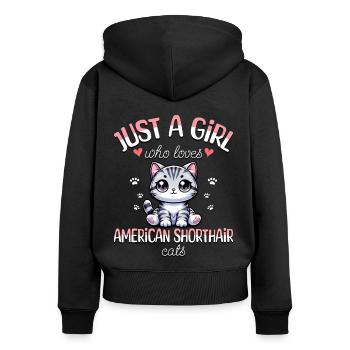 Fille Adore Chat American Shorthair - Sweat à capuche zippé Premium bio Femme - noir - Dos - Julia (174cm)