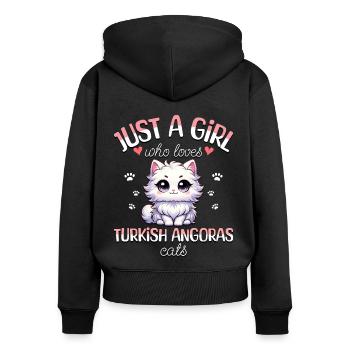 Girl Adores Turkish Angora Cat - Women's Premium Organic Zip Hoodie - black - Back - Julia (174cm)