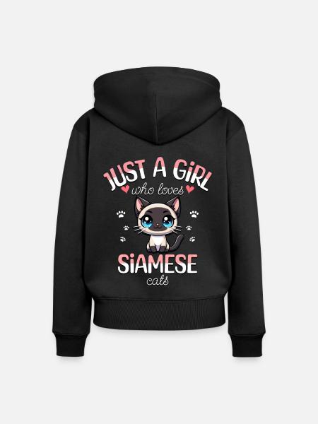 Mädchen liebt Siamkatze - Frauen Premium Bio Zip Hoodie - Schwarz