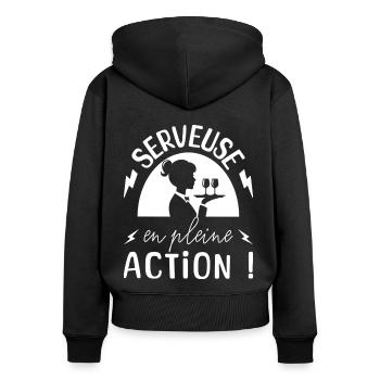 Serveuse En Action Serveuse Humour - Sweat à capuche zippé Premium bio Femme - noir - Dos - Julia (174cm)