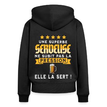 Bière Bar Barwoman Serveuse Humour - Sweat à capuche zippé Premium bio Femme - noir - Dos - Julia (174cm)