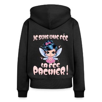 Je Suis Une Fée Pachier Femme Humour - Sweat à capuche zippé Premium bio Femme - noir - Dos - Julia (174cm)