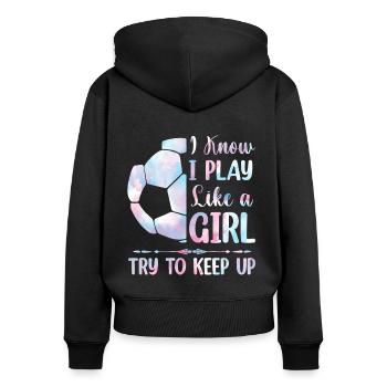 Fußball Mädchen - Frauen Premium Bio Zip Hoodie - Schwarz - Hinten - Julia (174cm)