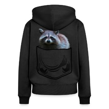 Raccoon in Pocket Chest Bag Bear Gift - Women's Premium Organic Zip Hoodie - black - Back - Julia (174cm)