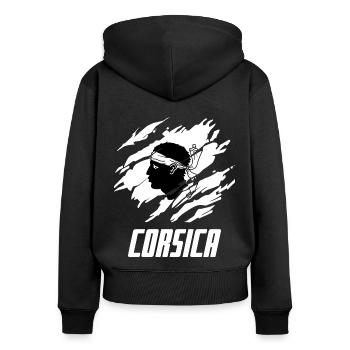 Drapeau Corse - Sweat à capuche zippé Premium bio Femme - noir - Dos - Julia (174cm)