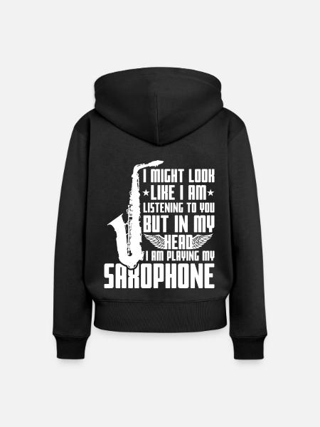 Spruch Saxophon lustig - Frauen Premium Bio Zip Hoodie - Schwarz