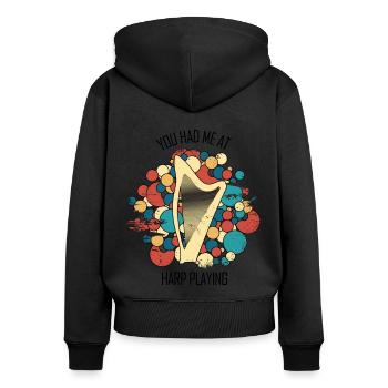 Harp Gift Musical Instrument Musician Plucking - Women's Premium Organic Zip Hoodie - black - Back - Julia (174cm)