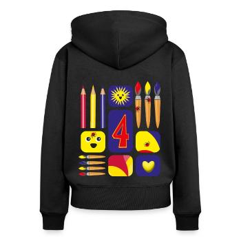 4 / Lustige vier mit Pinsel zum Kindergeburtstag. - Frauen Premium Bio Zip Hoodie - Schwarz - Hinten - Julia (174cm)