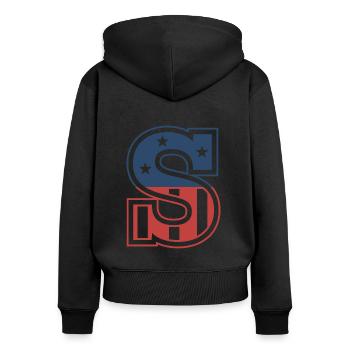 Buchstabe S USA - Frauen Premium Bio Zip Hoodie - Schwarz - Hinten - Julia (174cm)
