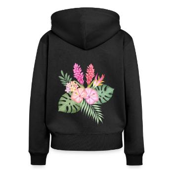 Tropical flower greeting - Women's Premium Organic Zip Hoodie - black - Back - Julia (174cm)