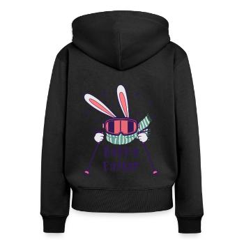 Happy Easter from Skiing Rabbit with ski poles - Women's Premium Organic Zip Hoodie - black - Back - Julia (174cm)