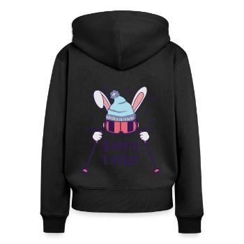 Happy Easter from Skiing Rabbit with ski poles - Women's Premium Organic Zip Hoodie - black - Back - Julia (174cm)
