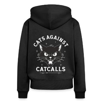 Anti Catcalling Gegen Belästigung Statement Design - Frauen Premium Bio Zip Hoodie - Schwarz - Hinten - Julia (174cm)