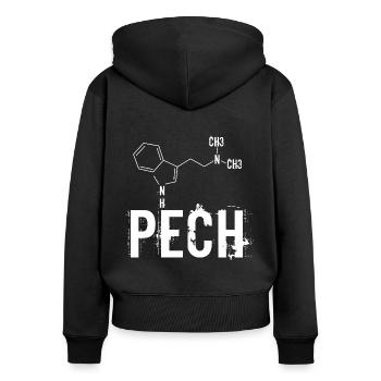 Paar Partnerlook Pech - Frauen Premium Bio Zip Hoodie - Schwarz - Hinten - Julia (174cm)