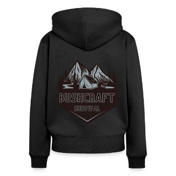 Survie en bushcraft - Sweat à capuche zippé Premium bio Femme - noir - Dos - Julia (174cm)