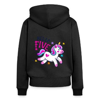 Hello FIVE Unicorn, Cinquième anniversaire, Magical Unicor - Sweat à capuche zippé Premium bio Femme - noir - Dos - Julia (174cm)