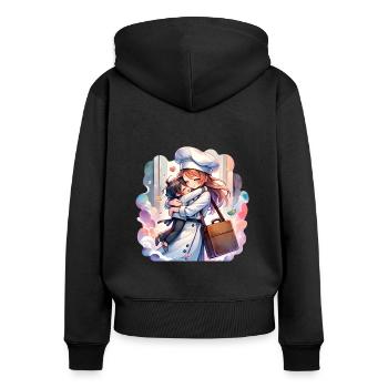 Une mère cuisinière donne à son enfant un câlin confortable - Sweat à capuche zippé Premium bio Femme - noir - Dos - Julia (174cm)
