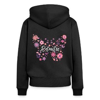 Papillon Jeune Retraitée Femme Retraite - Sweat à capuche zippé Premium bio Femme - noir - Dos - Julia (174cm)