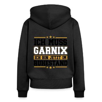 Ruhestand Rente Geschenk Rentner Spruch - Frauen Premium Bio Zip Hoodie - Schwarz - Hinten - Julia (174cm)